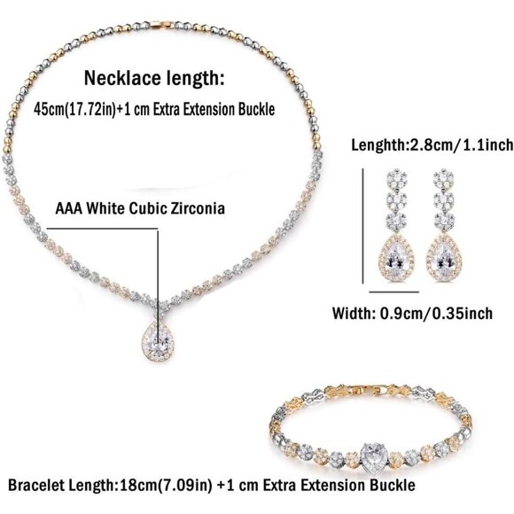 Women Hadskiss Jewelry Set Necklace Dangle Earrings Bracelet Set White Gold Set - Picture 2 of 6